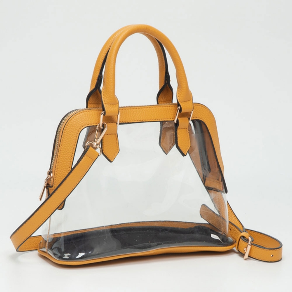 Mustard Yellow Structured Transparent Clear Handbag Crossbody Bag Purse Leather